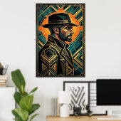 Art Deco Noir Detective Fedora Profile Gold Poster (Heimbüro)