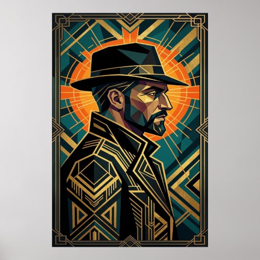 Art Deco Noir Detective Fedora Profile Gold Poster (Vorne)