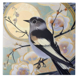 Art Deco Nouveau Bird auf dem Zweig Mute Floral Fliese