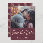 Art Deco Nouveau | Burgund Rose Gold Blush Foto Save The Date (Vorne/Hinten)
