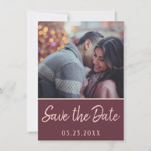 Art Deco Nouveau | Burgund Rose Gold Blush Foto Save The Date (Vorderseite)