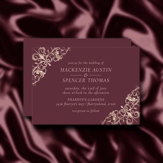 Art Deco Nouveau | Burgundy Rose Gold Wedding Einladung