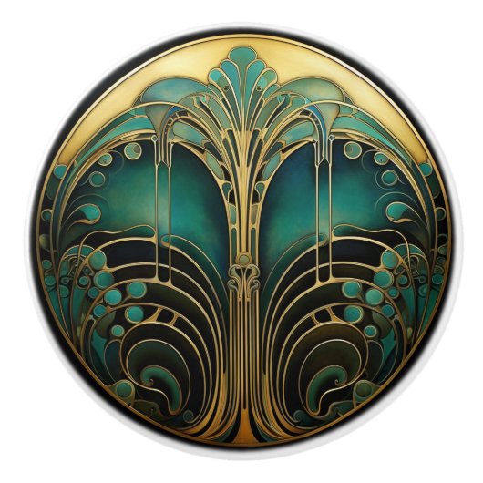 Art Deco Nouveau Elegante Rodelbahn mit Aussicht Keramikknauf (Vorderseite)