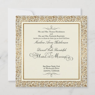 Art Deco Nouveau Falsches Gold Blumen Damast Spitz Einladung