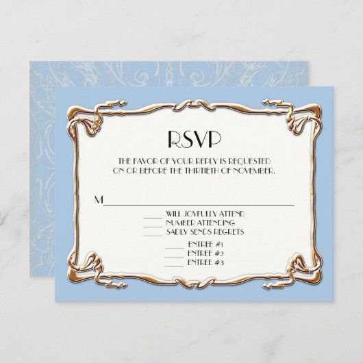 Art Deco Nouveau Gatsby Style Gold an Spitzen Look RSVP Karte (Vorne/Hinten)