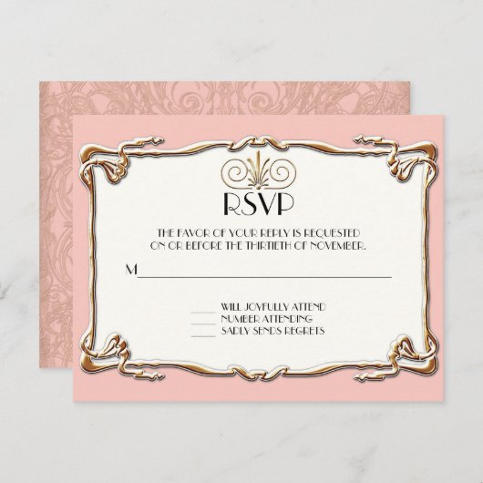 Art Deco Nouveau Gatsby Style Gold an Spitzen Look RSVP Karte (Vorne/Hinten)