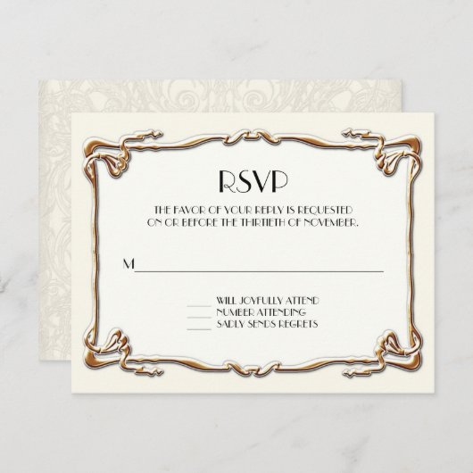 Art Deco Nouveau Gatsby Style Gold an Spitzen Look RSVP Karte (Vorne/Hinten)