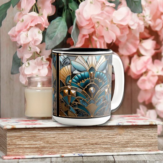 Art Deco Nouveau Gold Aquamarin Black Zweifarbige Tasse