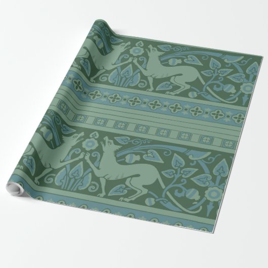 Art Deco Nouveau Hund Natur Tiermuster Geschenkpapier (Ungerollt)