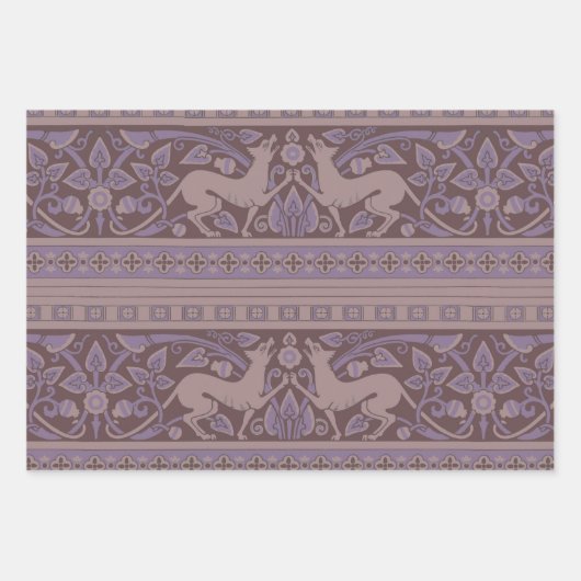 Art Deco Nouveau Hund Natur Tiermuster Geschenkpapier Set (Vorderseite 2)