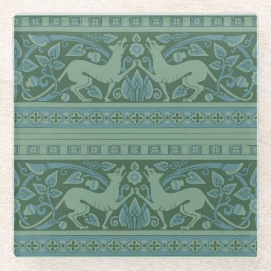 Art Deco Nouveau Hund Natur Tiermuster Glasuntersetzer (Vorderseite)