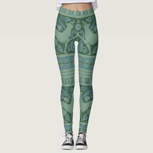 Art Deco Nouveau Hund Natur Tiermuster Leggings (Vorderseite)