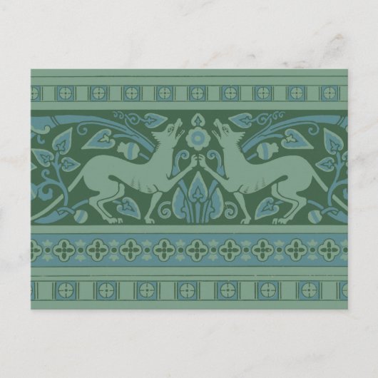 Art Deco Nouveau Hund Natur Tiermuster Postkarte (Vorderseite)
