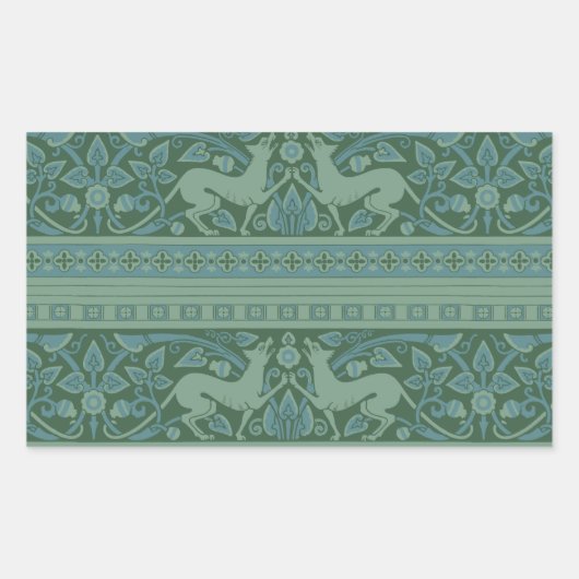 Art Deco Nouveau Hund Natur Tiermuster Rechteckiger Aufkleber (Vorderseite)