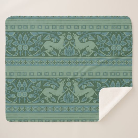 Art Deco Nouveau Hund Natur Tiermuster Sherpadecke (Vorderseite (Horizontal))