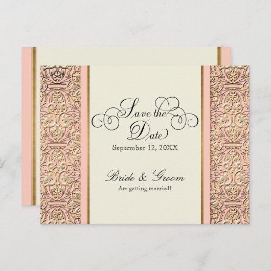 Art Deco Nouveau Imitate Gold Flora Damaskus Einladungspostkarte (Vorne/Hinten)