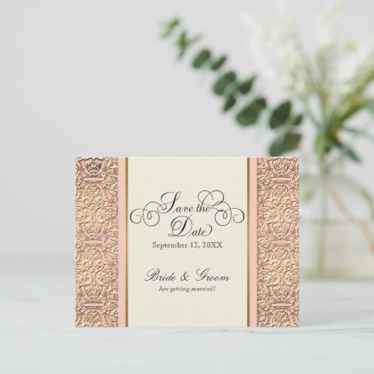 Art Deco Nouveau Imitate Gold Flora Damaskus Einladungspostkarte (Stehend Vorderseite)