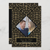 Art Deco Nouveau Lace Damask Goldene Kalligrafie Einladung (Vorne/Hinten)