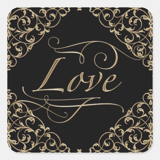 Art Deco Nouveau Lace Damask Goldene Kalligrafie Quadratischer Aufkleber (Vorderseite)