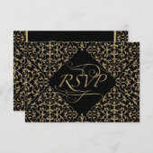 Art Deco Nouveau Lace Damask Goldene Kalligrafie RSVP Karte (Vorne/Hinten)