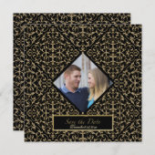 Art Deco Nouveau Lace Damask Goldene Kalligrafie Save The Date (Vorne/Hinten)