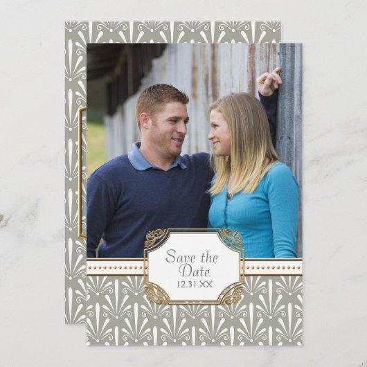 Art Deco Nouveau Modern Fan Muschel Muster Save The Date (Vorne/Hinten)