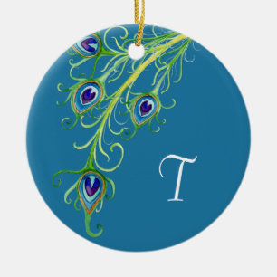 Art Deco Nouveau Peacock Feathers Swirl Keramik Ornament