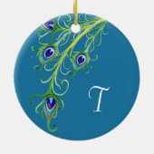 Art Deco Nouveau Peacock Feathers Swirl Keramik Ornament (Hinten)