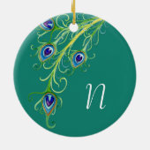 Art Deco Nouveau Peacock Feathers Swirl Keramik Ornament (Hinten)