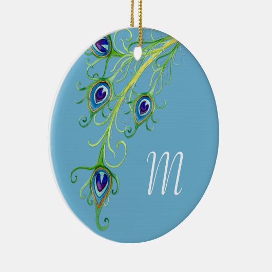 Art Deco Nouveau Peacock Feathers Swirl Keramik Ornament (Rechts)