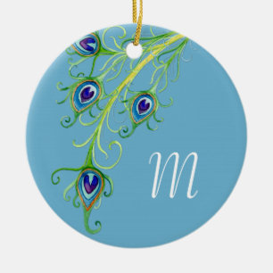 Art Deco Nouveau Peacock Feathers Swirl Keramik Ornament