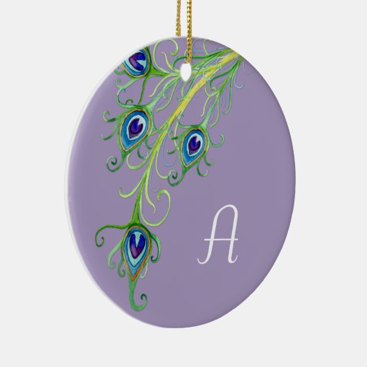 Art Deco Nouveau Peacock Feathers Swirl Keramikornament (Rechts)