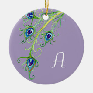 Art Deco Nouveau Peacock Feathers Swirl Keramikornament