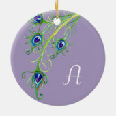 Art Deco Nouveau Peacock Feathers Swirl Keramikornament (Hinten)