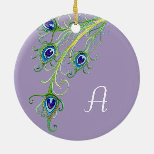 Art Deco Nouveau Peacock Feathers Swirl Keramikornament (Hinten)