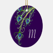 Art Deco Nouveau Peacock Feathers Swirl Keramikornament (Rechts)