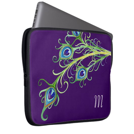 Art Deco Nouveau Peacock Feathers Swirl Laptopschutzhülle (Vorne Rechts)
