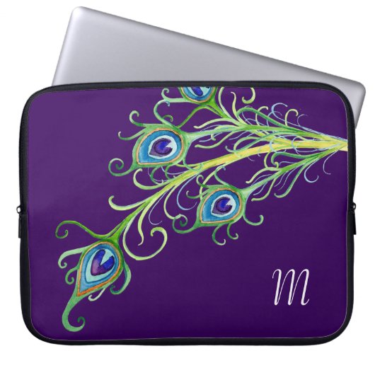 Art Deco Nouveau Peacock Feathers Swirl Laptopschutzhülle (Vorderseite)