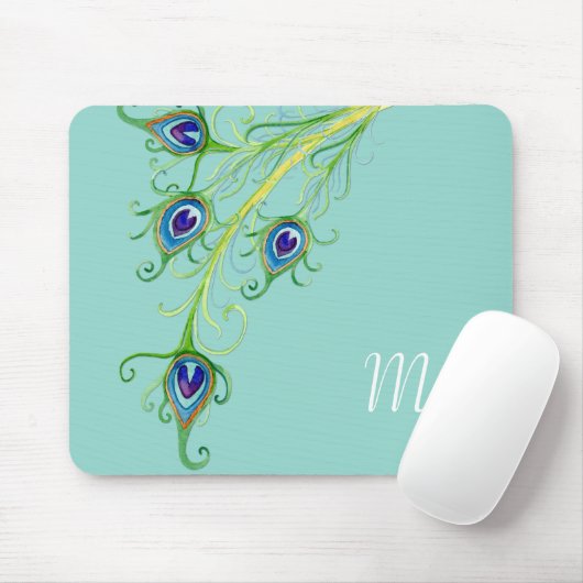 Art Deco Nouveau Peacock Feathers Swirl Mousepad (Mit Mouse)