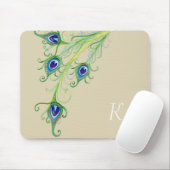 Art Deco Nouveau Peacock Feathers Swirl Mousepad (Mit Mouse)
