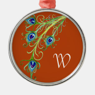 Art Deco Nouveau Peacock Feathers Swirl Ornament Aus Metall