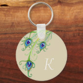 Art Deco Nouveau Peacock Feathers Swirl Schlüsselanhänger (Vorderseite)