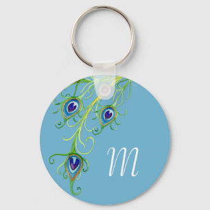 Art Deco Nouveau Peacock Feathers Swirl Schlüsselanhänger