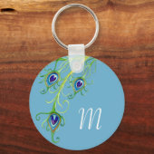 Art Deco Nouveau Peacock Feathers Swirl Schlüsselanhänger (Vorderseite)