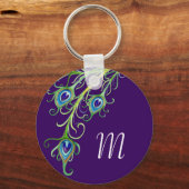 Art Deco Nouveau Peacock Feathers Swirl Schlüsselanhänger (Vorderseite)