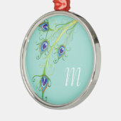 Art Deco Nouveau Peacock Feathers Swirl Silbernes Ornament (Links)