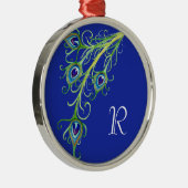 Art Deco Nouveau Peacock Feathers Swirl Silbernes Ornament (Rechts)