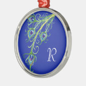 Art Deco Nouveau Peacock Feathers Swirl Silbernes Ornament (Links)