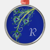 Art Deco Nouveau Peacock Feathers Swirl Silbernes Ornament (Vorne)