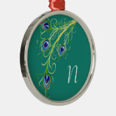 Art Deco Nouveau Peacock Feathers Swirl Silbernes Ornament (Rechts)